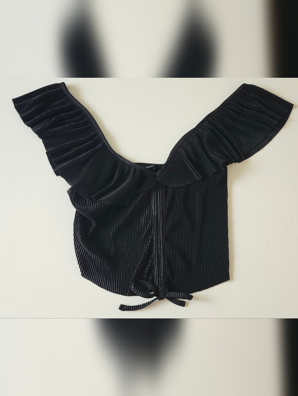 Zara Black Pleated Off-Shoulder Tie-Front Top